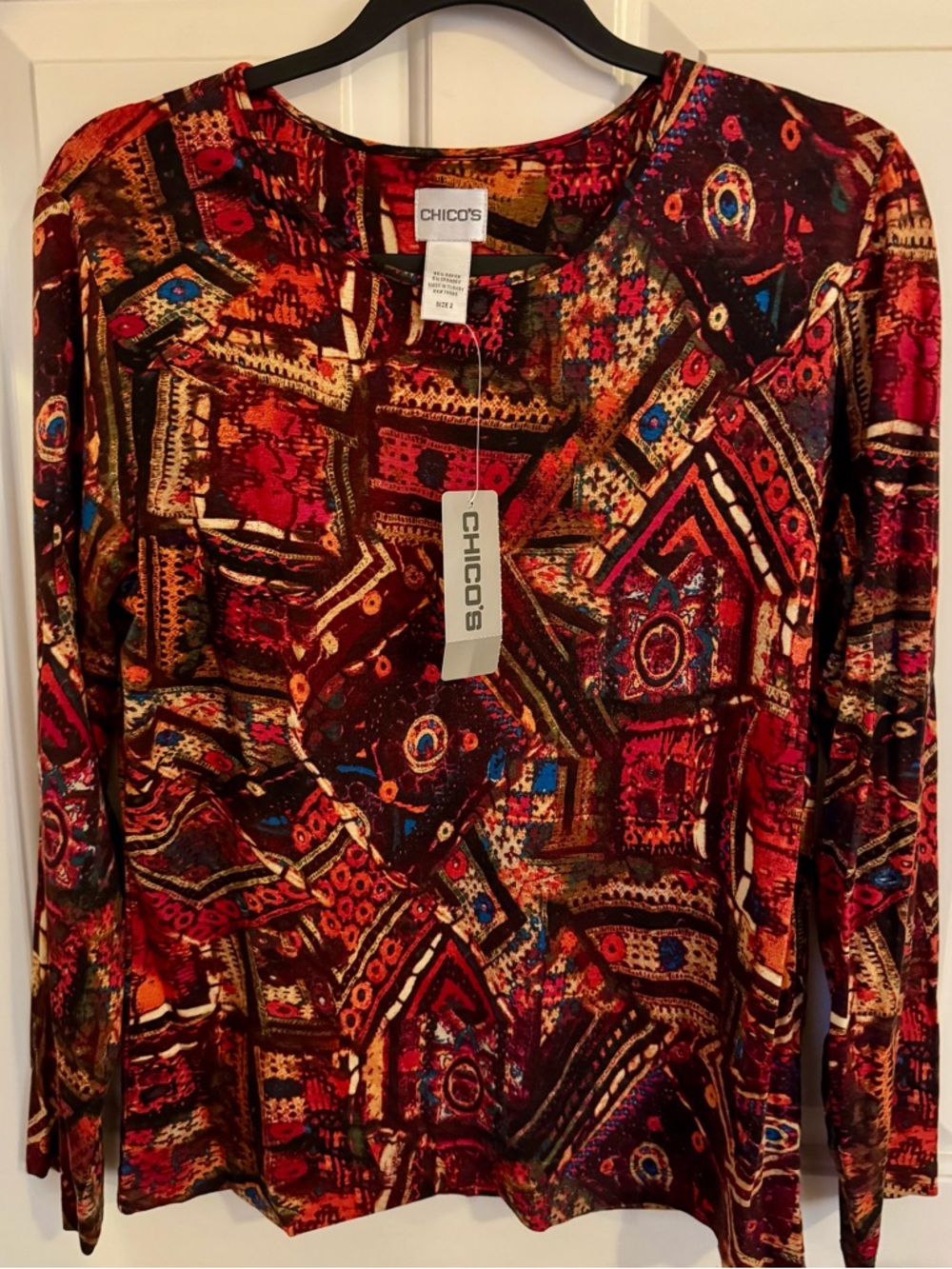 Chico's Beautiful Urban Boho Abstract Print Long Sleeve Top - Chicos size 2 - Picture 12 of 12